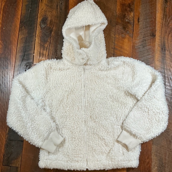 Abercrombie & Fitch White Sherpa Fleece Zip Up Hoodie Jacket Size Large - Picture 2 of 9